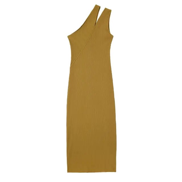 Boho Beach Knitted Women Asymmetric Halter Dress Slim Loose Robe Sleeveless Female Midi Long Dresses - KAISERINC