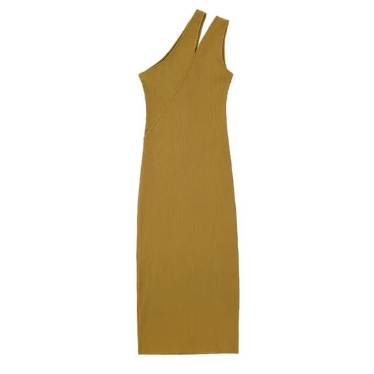 Boho Beach Knitted Women Asymmetric Halter Dress Slim Loose Robe Sleeveless Female Midi Long Dresses - KAISERINC