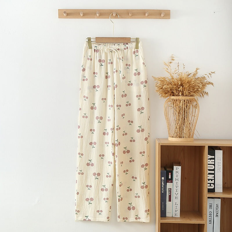Women's Pajama Pants Summer Thin Trousers Casual Loose Home Sleep Bottoms Cotton Gauze Lounge Wear Elastic Waist Sleepwear - KAISERINC