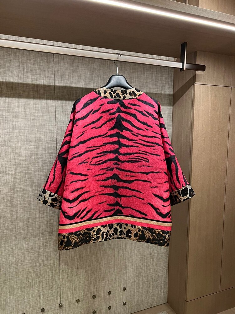 Summer Tiger Year Series Jacquard Leopard Tiger Jacket + Slim High Waist A-Line Skirt Suit - KAISERINC