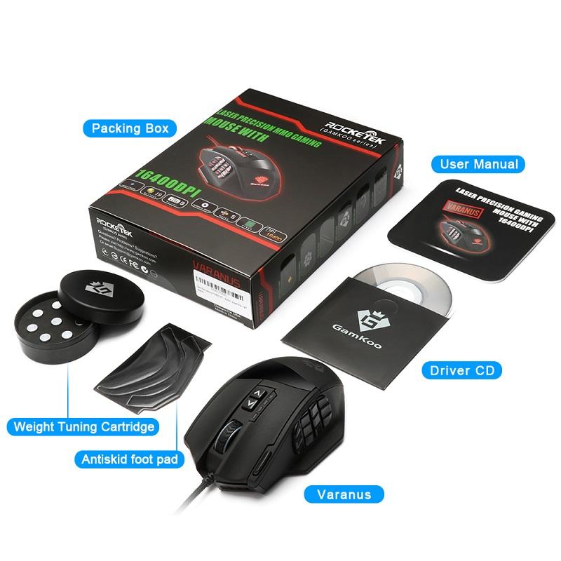 Rocketek USB Gaming Mouse 16400DPI 19 buttons ergonomic design for desktop computer accessories programmable  gamer lol PC - KAISERINC