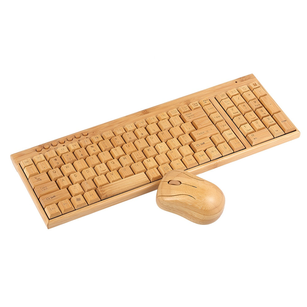 2.4G Wireless Bamboo PC Keyboard and Mouse Combo Combos Computer Keyboard Mice Office Handcrafted Natural Wooden Plug and Play - KAISERINC