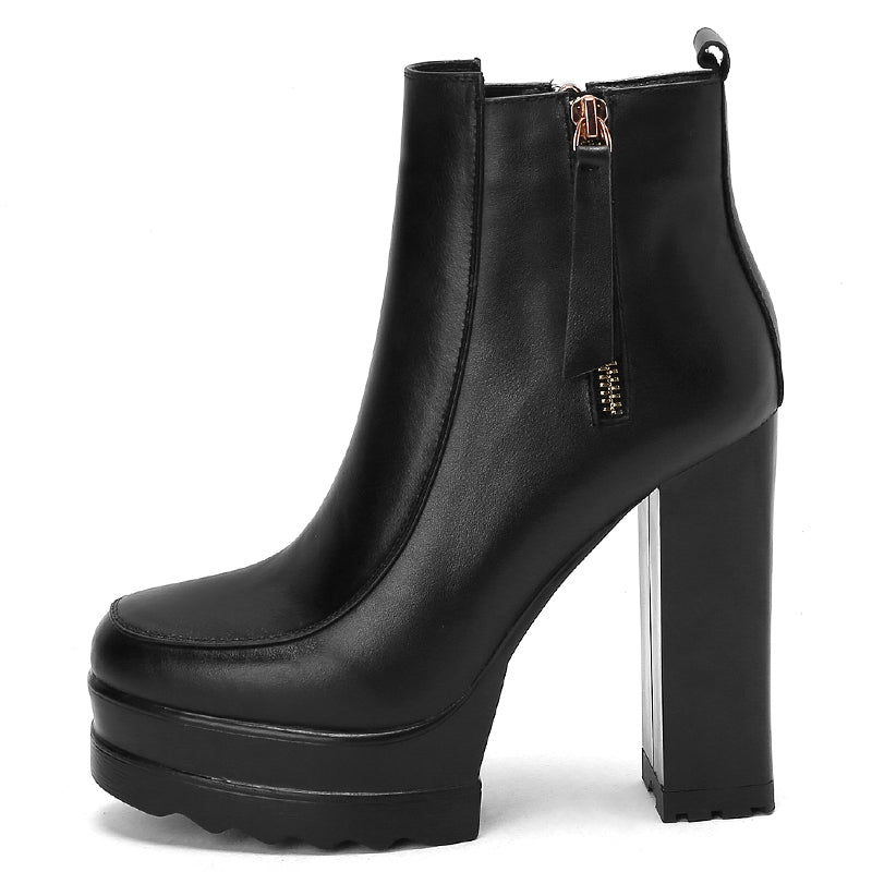 Autumn And Winter High Heels Thick Heel New Women's Boots Thick-Soled Waterproof Platform Short Boots Beige Bare Boots 13cm - KAISERINC
