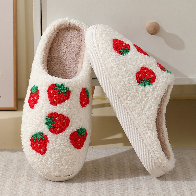 Comfortable home strawberry winter cotton slippers for men and women thick soled warm cotton slippers for couples - KAISERINC