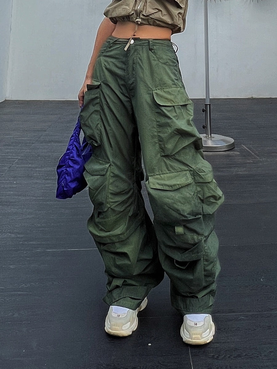 Solid Loose Pants For Women High Waist Patchwork Pockets Casual Streetwear Cargo Pant Female Fashion Clothing - KAISERINC