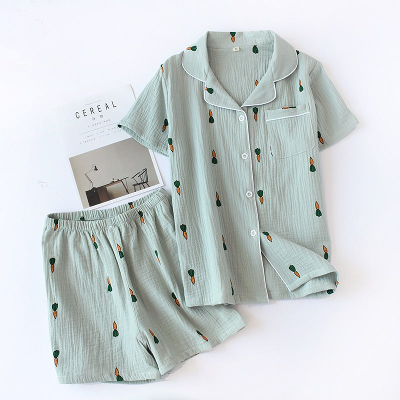 Women Cotton Pajama Sets Carrot Print Pattern Long Sleeve Shirt+trousers Soft Sleepwear Set Nightie Home Clothes Autumn - KAISERINC