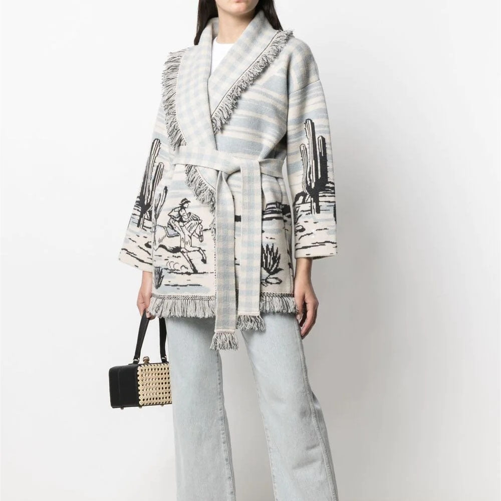 Cardigan Sweater Women Wool Kniited Tassel Doodle Jacquard Loose Full Sleeve High Quality Cashmere Winter Jacket - KAISERINC