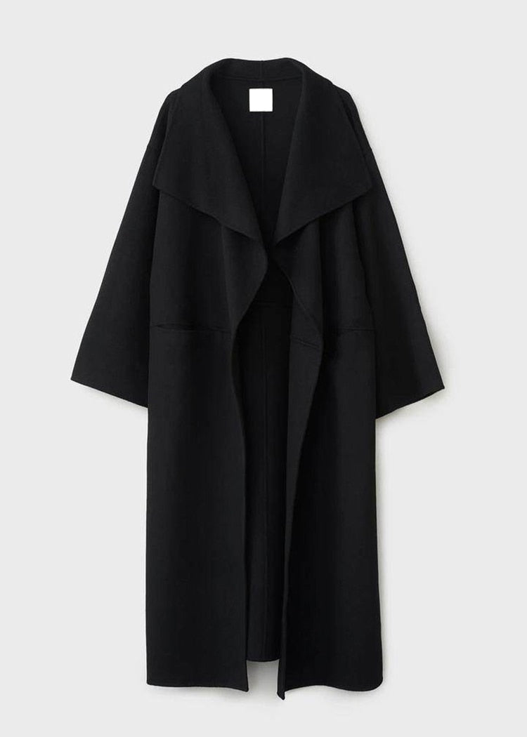 Tote Wool Long Coat ANNECY Series Wool Greatcoat Silhouette Side Slit Lapel Long Coat For Women Arrival Spring - KAISERINC