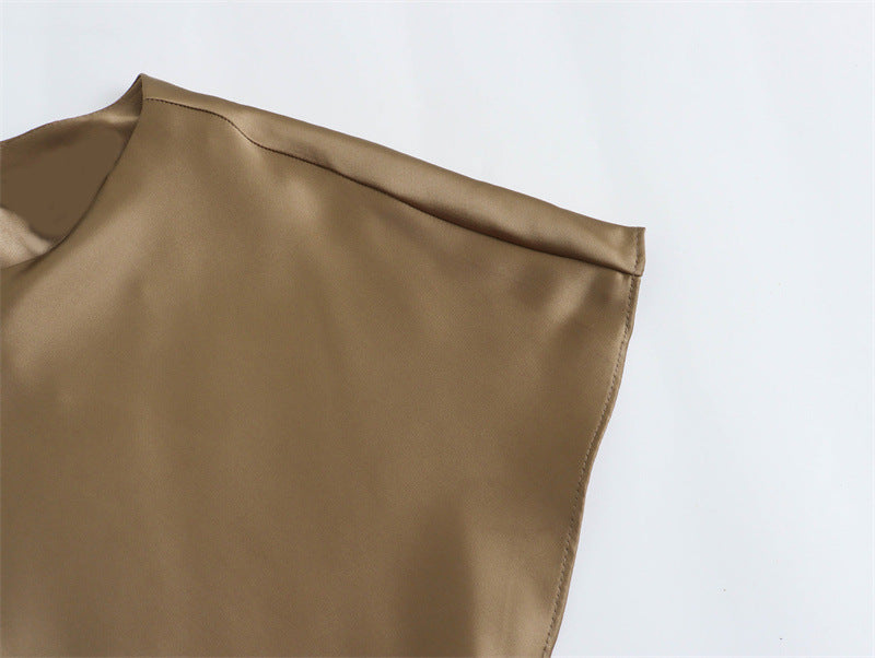 Satin Party Evening Women Midi Dress Elegant Keyhole Back A-Line Robe Sleeveless Female Long Dresses - KAISERINC