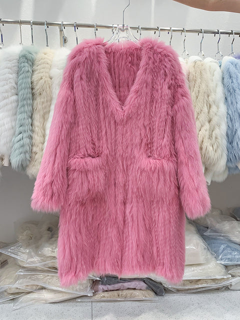 Fox Fur Knited Coat Women Winter High Quality Luxury Fur Jacket - KAISERINC