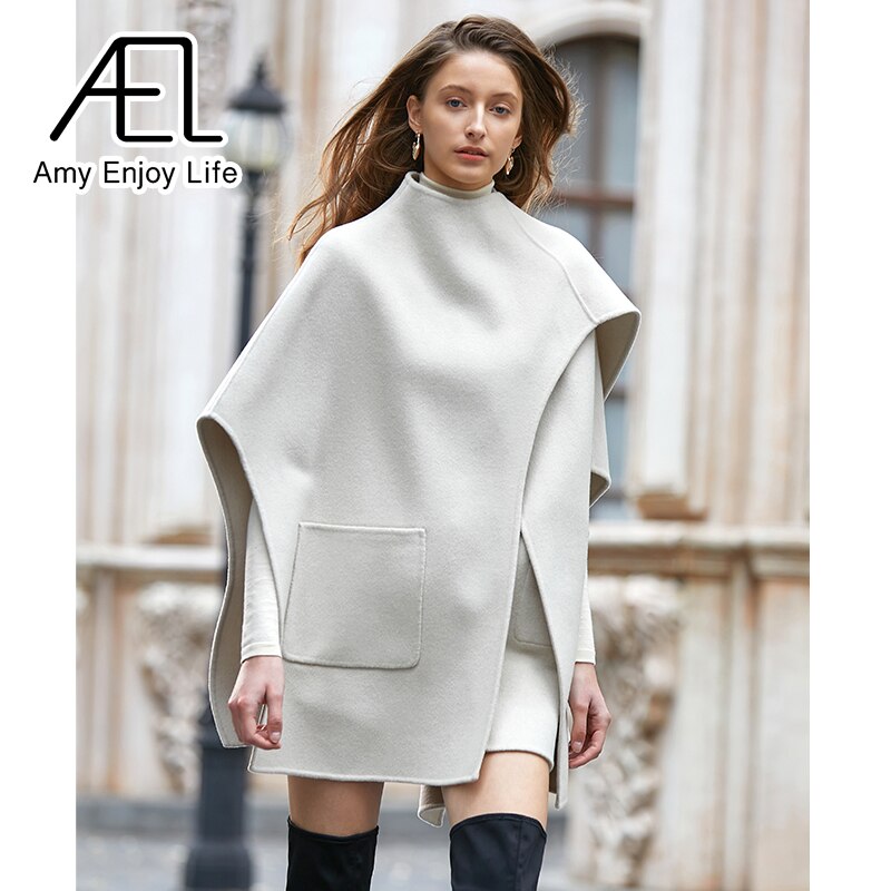 Casual Irregular Loose Women Woolen Coats Autumn Winter Cloak Female Blend Coat Streetwear - KAISERINC