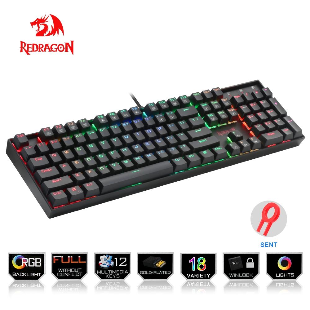 Redragon USB mechanical gaming keyboard ergonomic RGB LED backlit keys Full key anti-ghosting 104 wired Computer gamer K551RGB - KAISERINC