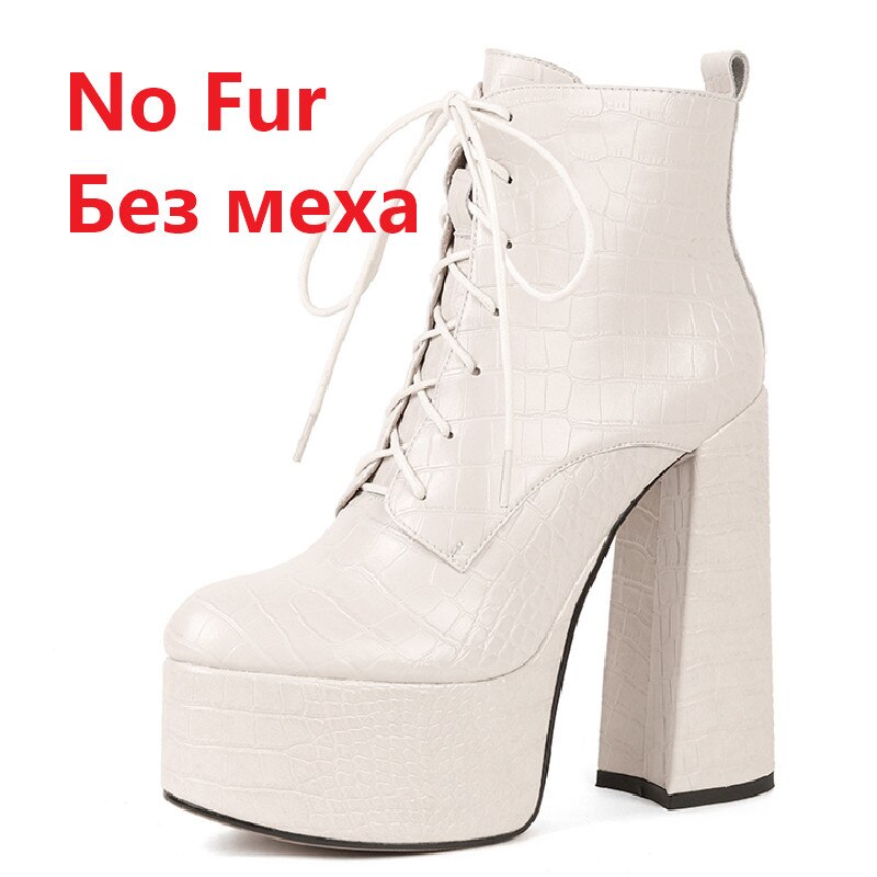 Elegant Mature Women Ankle Boots Cross-Tied Platforms Genuine Leather High Heels Party Office Autumn Winter Shoes - KAISERINC