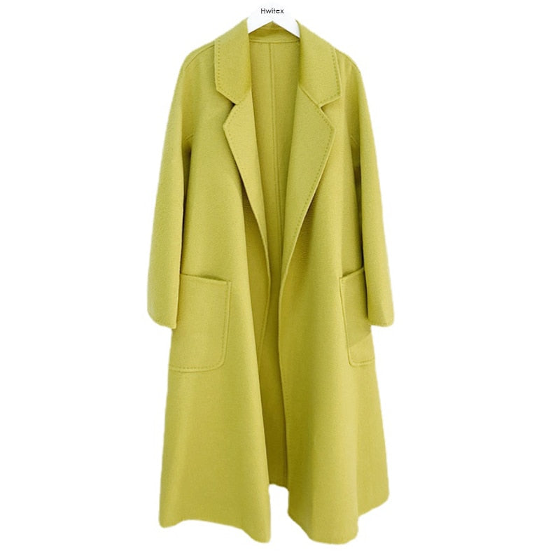 Hwitex Women Long coat Wool Fur Jackets LadiesTrench coats Wool blends Cashmere Woolen Jacket - KAISERINC