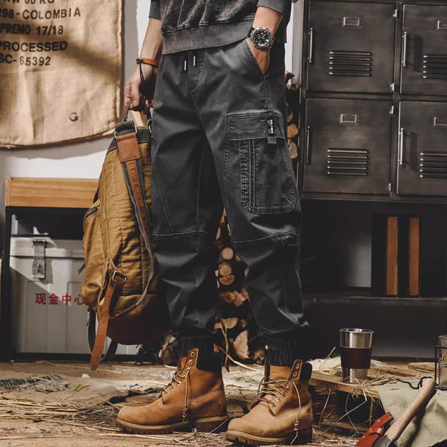 American heavy weight retro work pants for men's autumn and winter loose fitting straight tube casual pants for men's autumn leggings - KAISERINC
