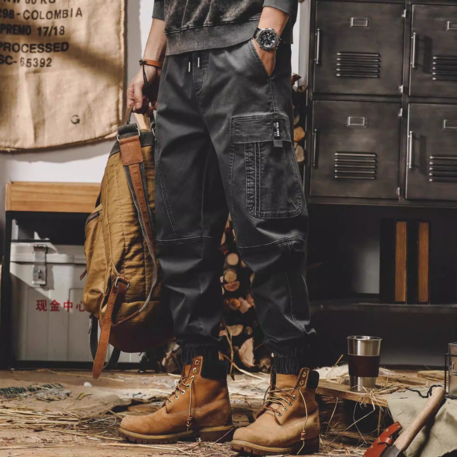 American heavy weight retro work pants for men's autumn and winter loose fitting straight tube casual pants for men's autumn leggings - KAISERINC