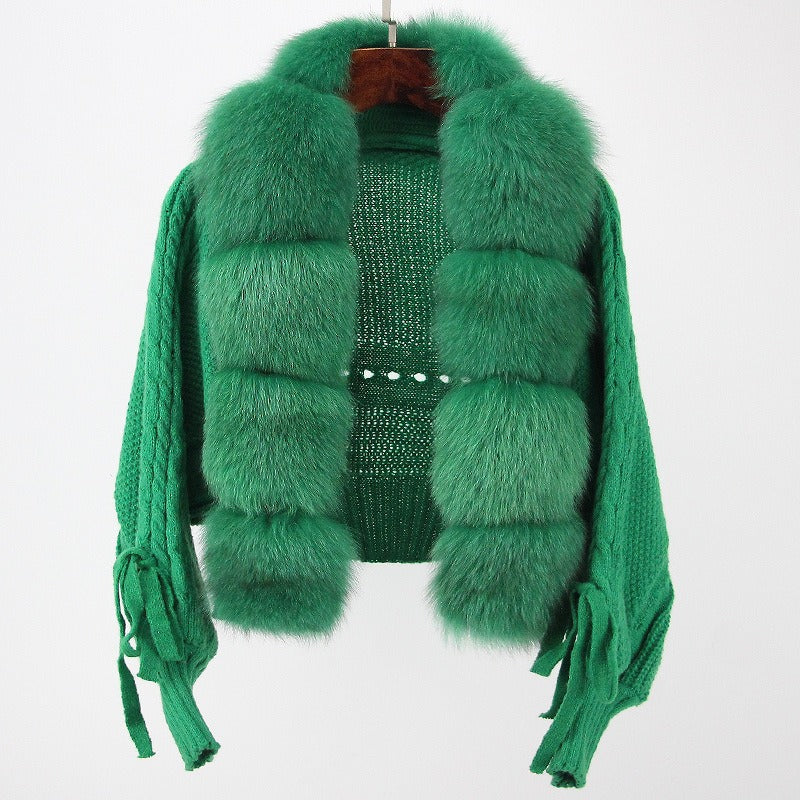 New Fashion Short Warm Loose Knitted Jacket with Natural Fur Placket Coat - KAISERINC