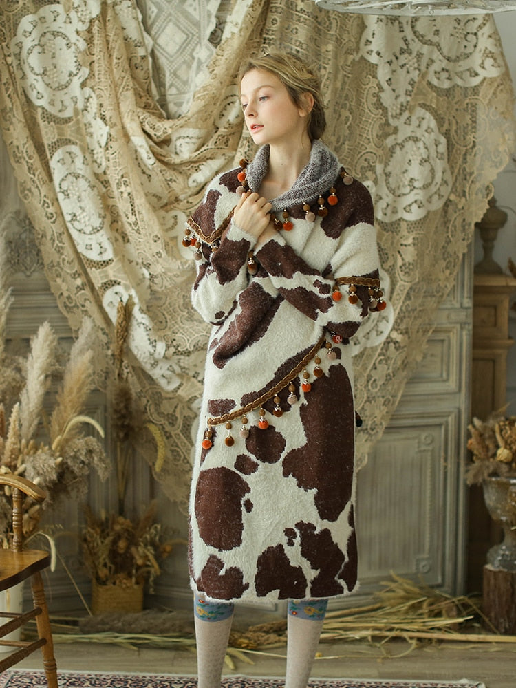 Vintage Cow Shawl Models Warm Woolen Straight Fall And Winter Dresses - KAISERINC