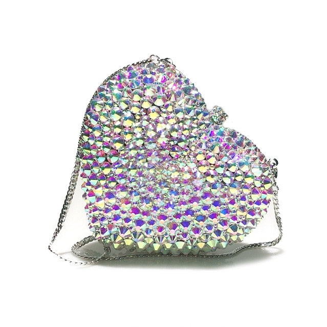 Romantic Diamond Evening Bags Heart Shape Crystal New Design Women Custom Lovely Shoulder Bags Female Wedding Dinner Purse - KAISERINC