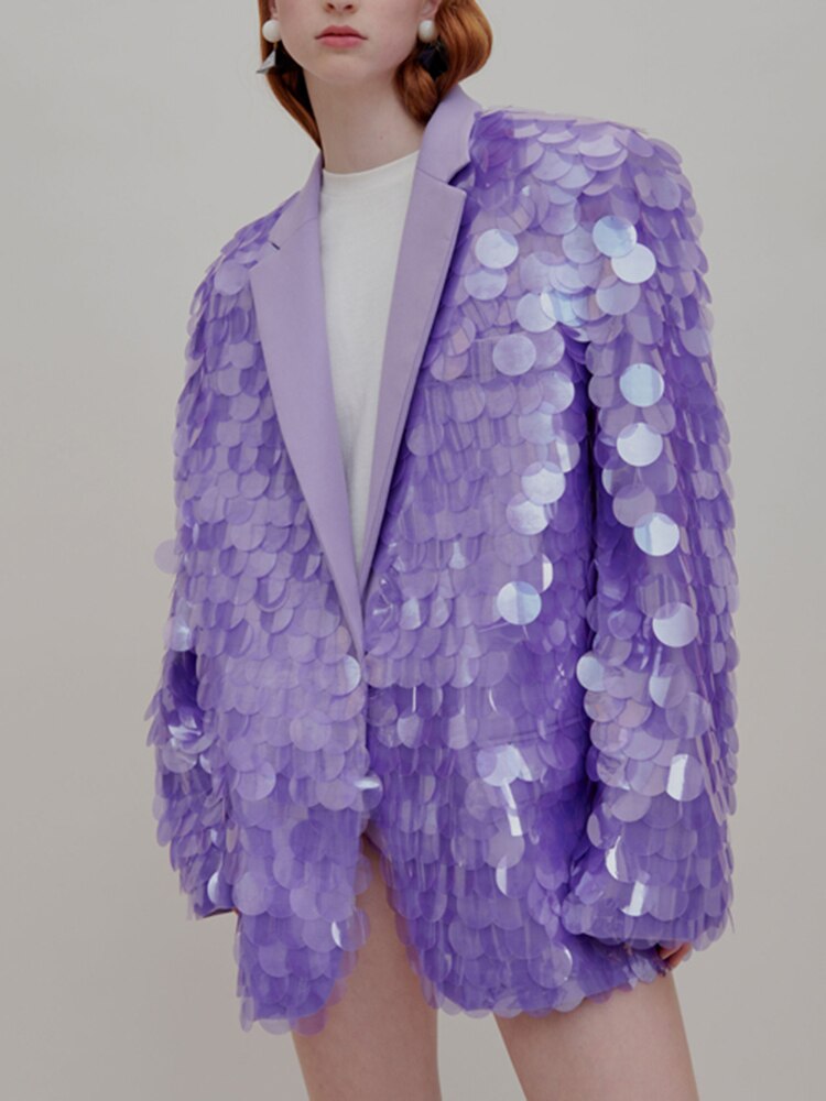 New Style Sequin Purple Suit Jacket Women's Loose Birthday Party Annual Party Dress - KAISERINC