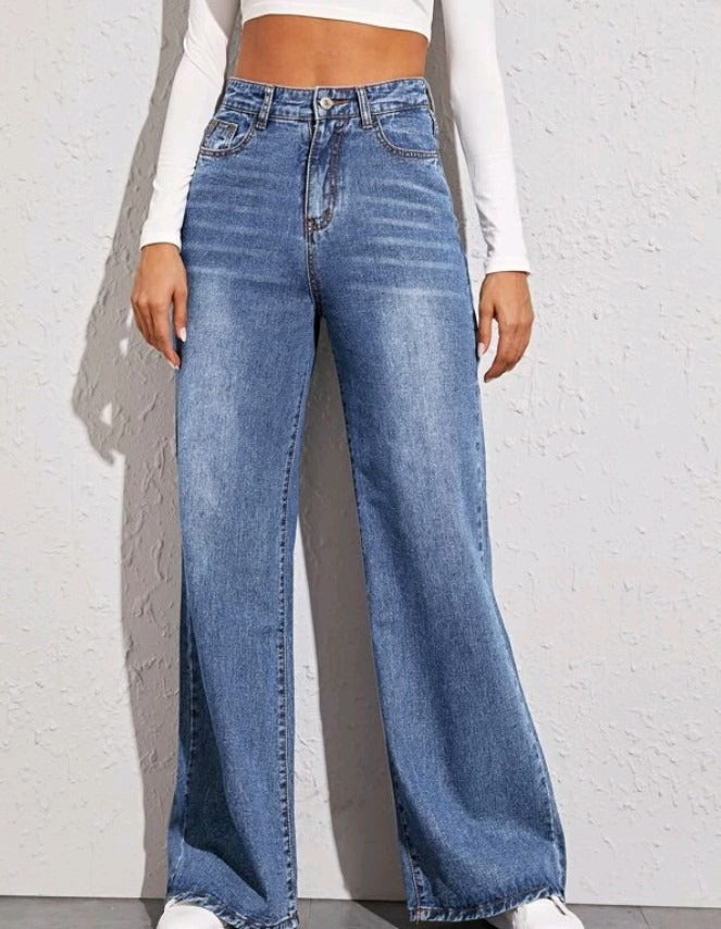 High Waist Loose Jeans For Women Fashion Casual Denim Wide Leg Pants Street Casual Trousers - KAISERINC