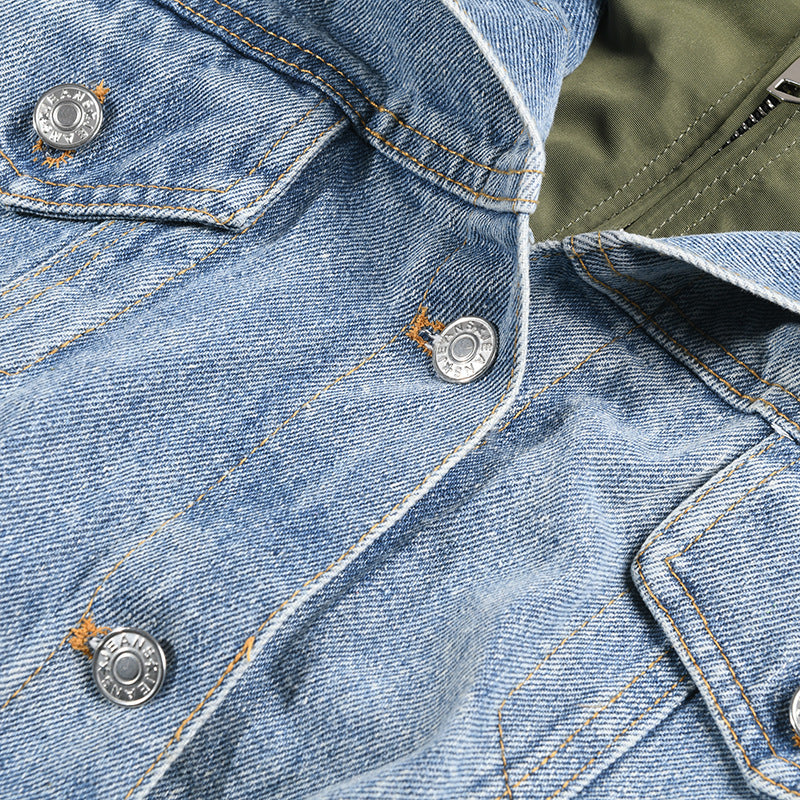 Winter New Irregular Contrast Color Washed Denim Stitching Stand-Collar Jacket Coat Cotton Padded Clothes - KAISERINC