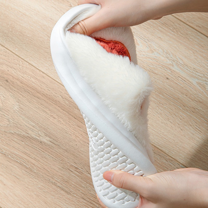 Women winter cotton slippers with heel can be worn outside to keep warm and velvet indoor home thick sole waterproof - KAISERINC