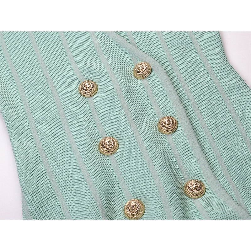 Euorpean Stylish Women Luxury Design V-neck Long Slevee Fall Lady Knit A-line Dress - KAISERINC