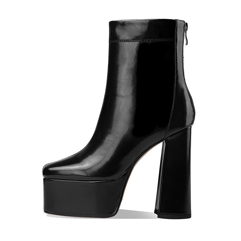 New Super High Heel Leather Women's Boots Thick Bottom Platform Ankle Boots Square Toe Thick Heel Fashion Boots 13cm - KAISERINC
