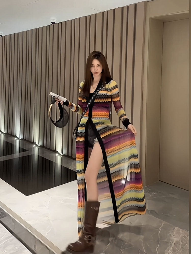 Colored Stripes Sunscreen Coat Fashion Women's Coats and Jackets Women - KAISERINC
