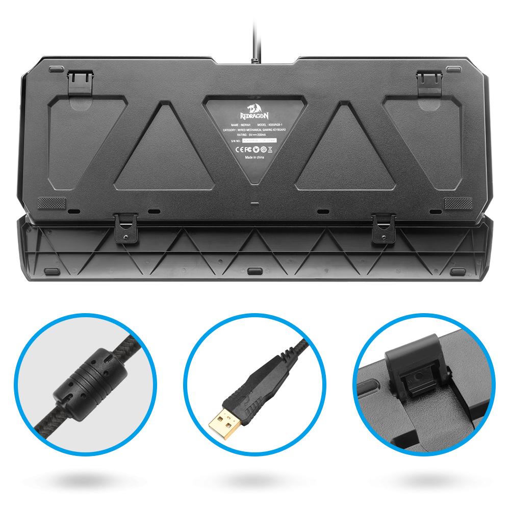 Redragon USB mechanical gaming keyboard ergonomic RGB LED backlit keys Full key anti-ghosting 104 wired Computer gamer K555RGB - KAISERINC