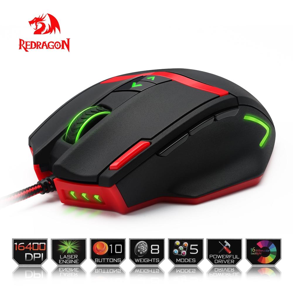 Redragon Gaming Mouse PC 16400 DPI speed Laser engine 9 programmable buttons 16 color backlight USB Wired for Desktop - KAISERINC