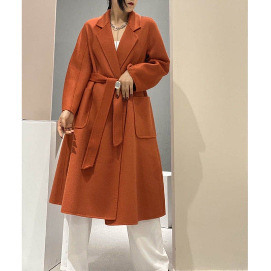 Popular High End Water Ripple Double-Sided Wool Coat Women Long Bathrobe Style Autumn Winter Coat For Female - KAISERINC