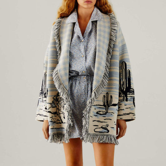 Cardigan Sweater Women Wool Kniited Tassel Doodle Jacquard Loose Full Sleeve High Quality Cashmere Winter Jacket - KAISERINC