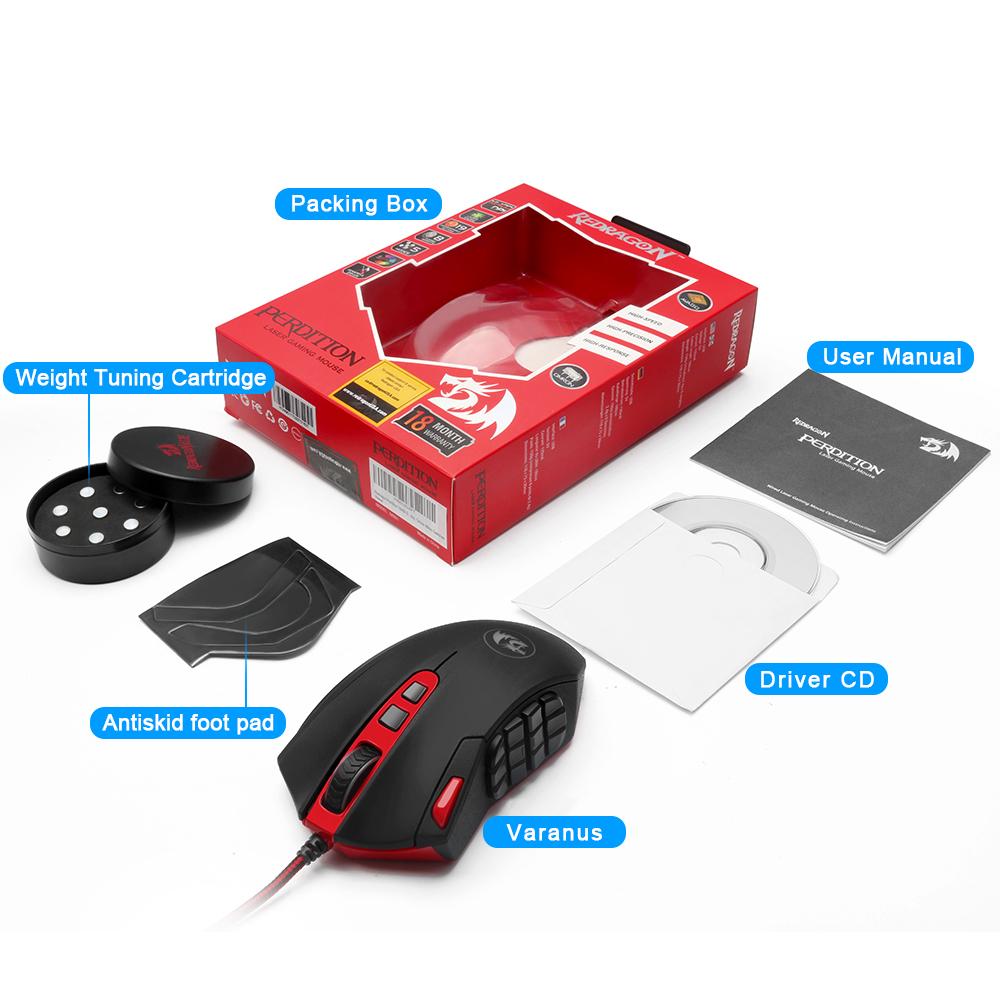 Redragon USB Gaming Mouse 16400 DPI 19 buttons ergonomic design for desktop computer accessories programmable  gamer lol PC - KAISERINC