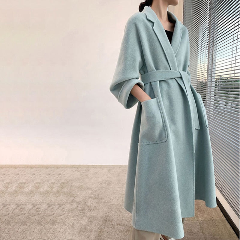 Hwitex Women Long coat Wool Fur Jackets LadiesTrench coats Wool blends Cashmere Woolen Jacket - KAISERINC