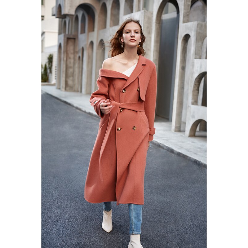 Double Woolen Woman's Upmarket Coat One Shoulder Overcoat Female New Fashion Temperament Women's Popular Woolen Coat - KAISERINC