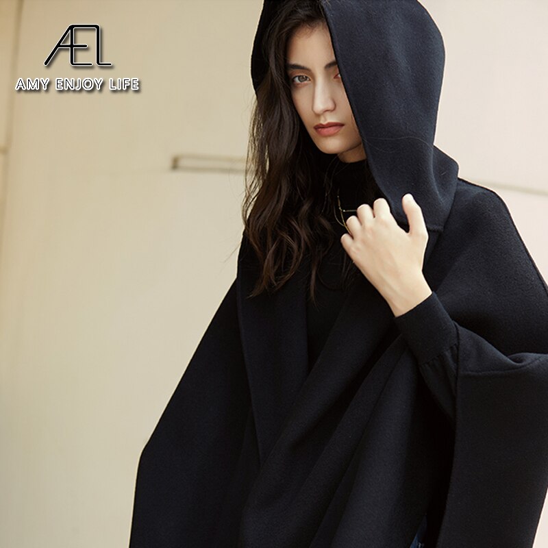 Original Customized Design Sense Woolen Poncho Coat For Street Photography New Hooded Short Coat For Women In Autumn And Winter - KAISERINC