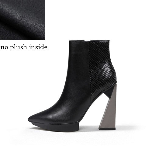 Women Boots Genuine Leather Pointed Toe 11cm High Heels Brand Designer Women Shoes - KAISERINC