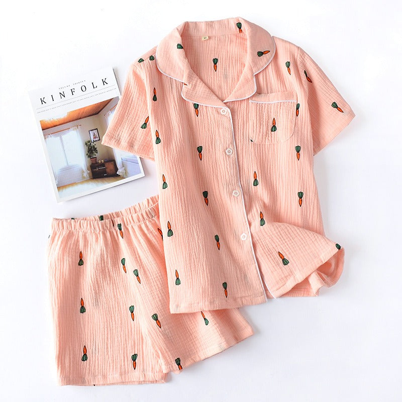 Women Cotton Pajama Sets Carrot Print Pattern Long Sleeve Shirt+trousers Soft Sleepwear Set Nightie Home Clothes Autumn - KAISERINC