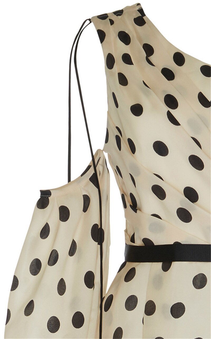 Vacation Style Single Shoulder Sleeve Slash Neck Polka Dot Goddess Chiffon Irregular Dresses Long Dress - KAISERINC