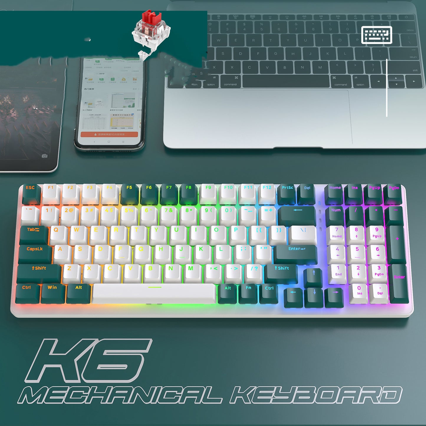 K6 Mechanical Keyboard Wireless 5.0 BT 2.4 Ghz Wired Three Modes Backlit Bluetooth Gamer Keyboard 100 Keys Keycaps Pc Gamer - KAISERINC