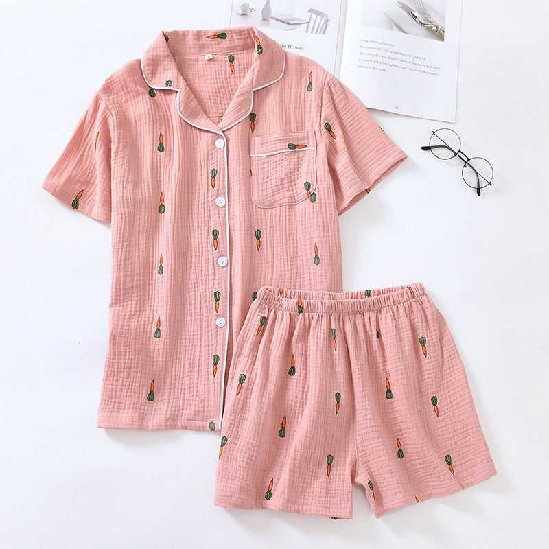 Women Cotton Pajama Sets Carrot Print Pattern Long Sleeve Shirt+trousers Soft Sleepwear Set Nightie Home Clothes Autumn - KAISERINC