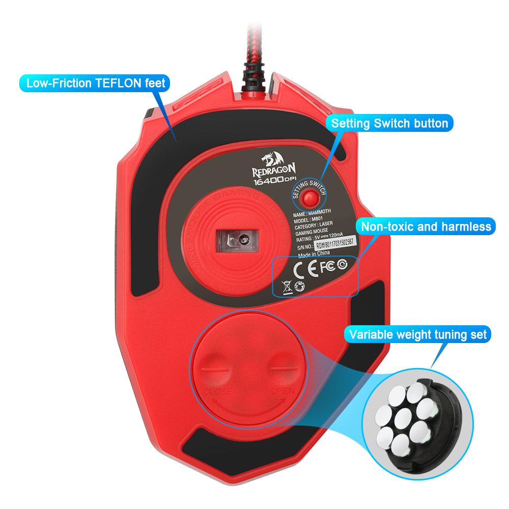 Redragon Gaming Mouse PC 16400 DPI speed Laser engine 9 programmable buttons 16 color backlight USB Wired for Desktop - KAISERINC