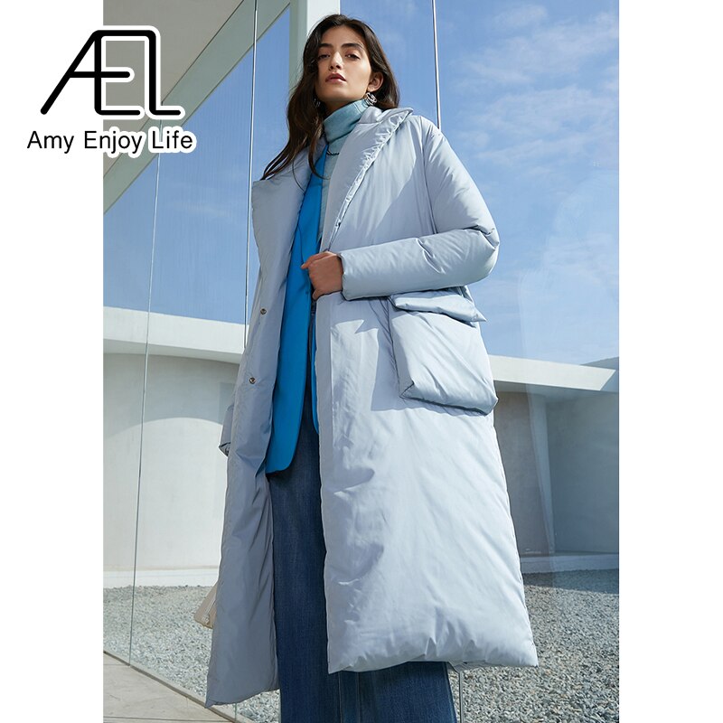 Autumn And Winter Solid Color Thickened Long Lapel Street Shot Down Jacket Women - KAISERINC