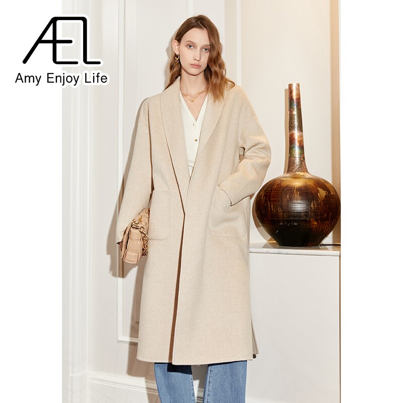 Wool Slim Fit Coat Autumn and Winter New Medium Long Lace up Vintage Slouchy Woolen Coat - KAISERINC