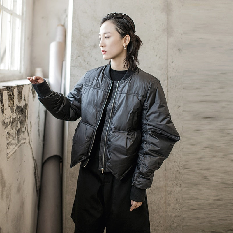 Women Down Coat Asymmetrical Black Short Down Jacket Irregular Vintage Fashion Winter Women Clothes New Fashion - KAISERINC