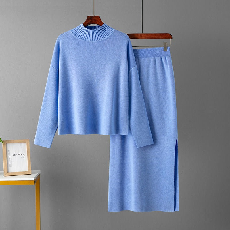 2 Pieces Knit Sets Women Maxi Skirt Tracksuits Winter Warm Turtleneck Sweater + Long Midi Straight Skirt Two Pieces Sets - KAISERINC