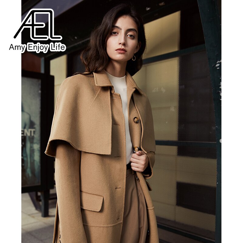High End Single Breasted Reversible Cloth Shawl Waist Wool Coat Winter New Long Coat