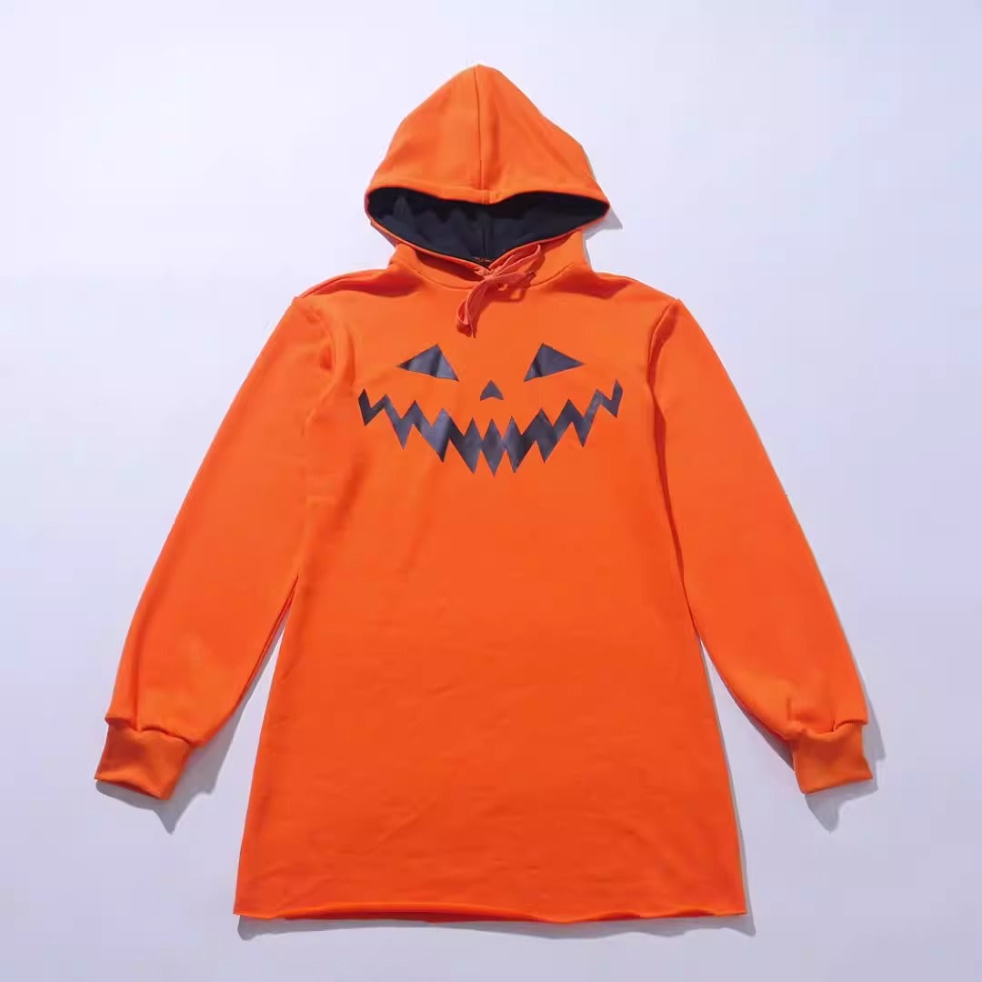 Halloween printed hooded sweatshirt casual dress - KAISERINC